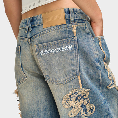 Hoodrich Scarlet Wide Leg Jeans Dirty Tinted Wash / White