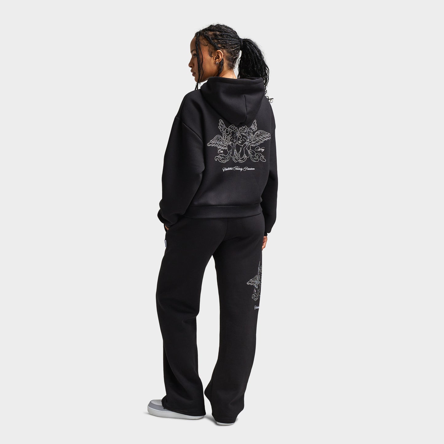 Hoodrich Women's Cherish Mid Length Full Zip Hoodie Black / White - Festival Bloom