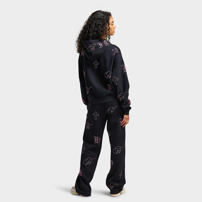 Hoodrich Women's Crystal Mid Legnth Hoodie Black / Pink Rhinestone