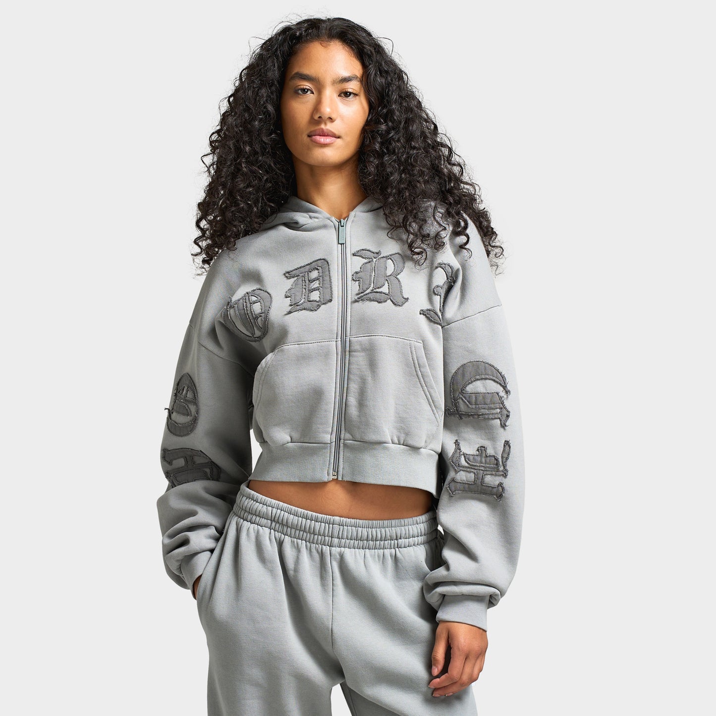 Hoodrich Women's Drea Cropped Boxy Hoodie Light Grey Marl / Lava Smoke