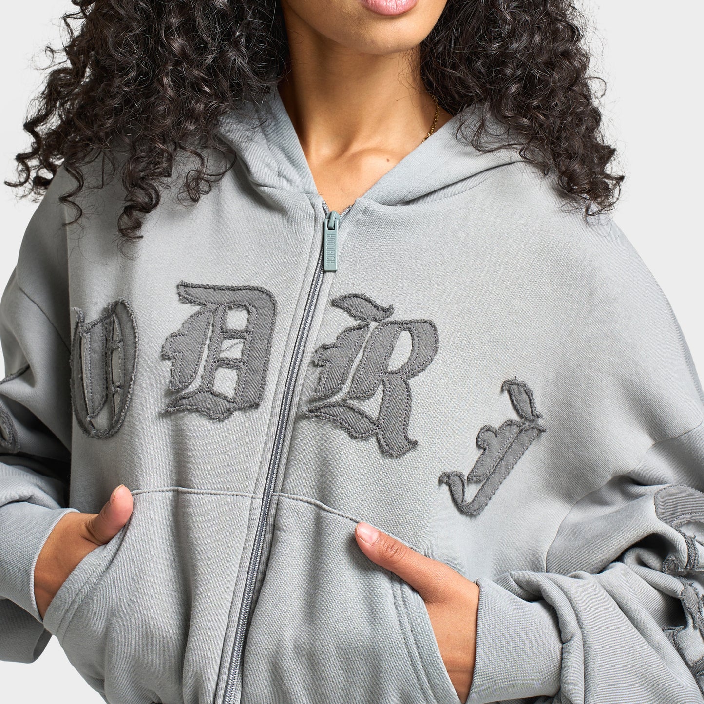 Hoodrich Women's Drea Cropped Boxy Hoodie Light Grey Marl / Lava Smoke