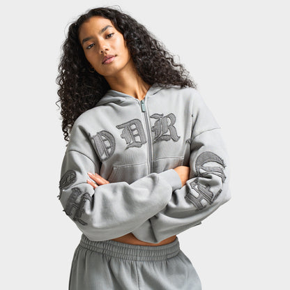 Hoodrich Women's Drea Cropped Boxy Hoodie Light Grey Marl / Lava Smoke