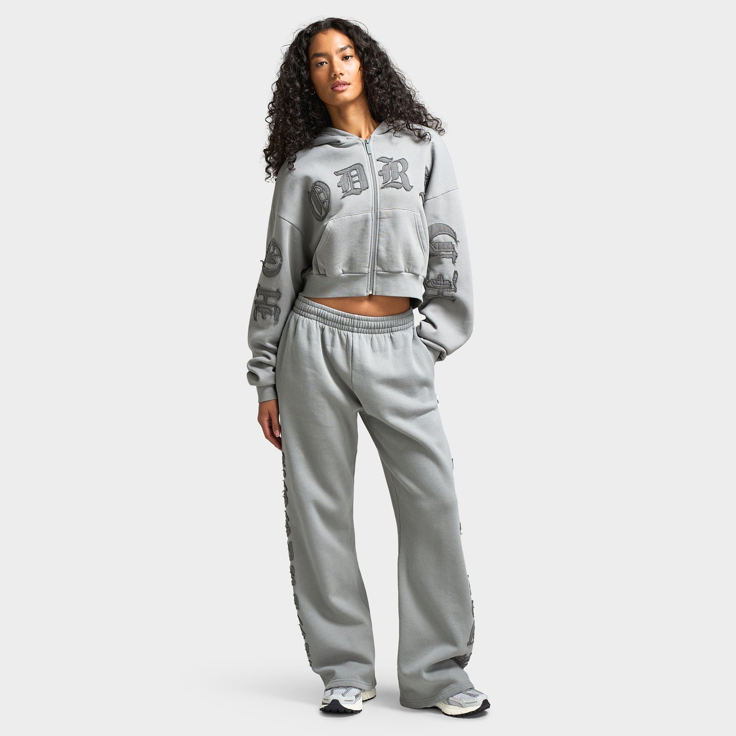 Hoodrich Women's Drea Wide Leg Joggers Light Grey Marl / Lava Smoke