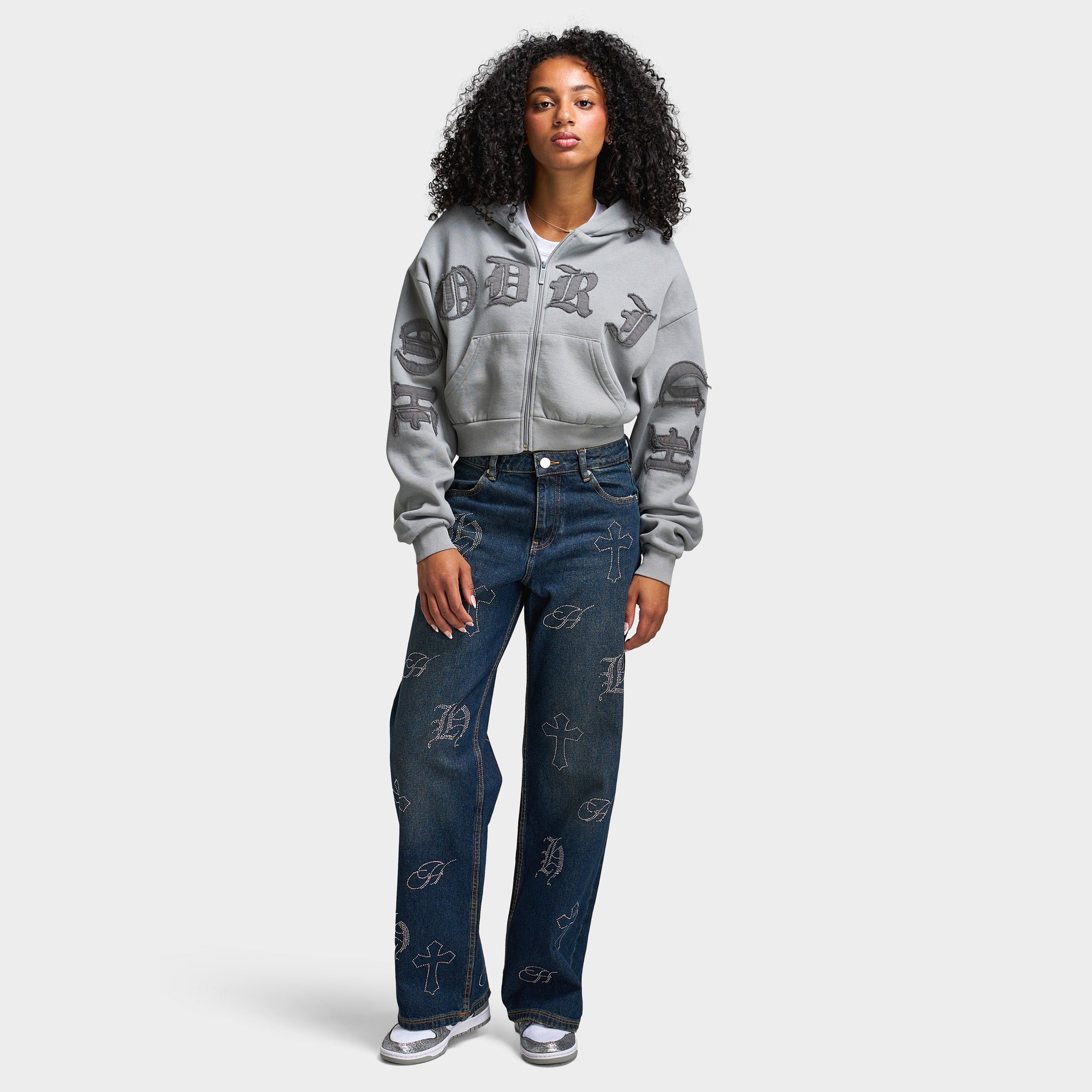 Hoodrich Women's Crystal Wide Leg Jeans Vintage Blue Wash / Silver