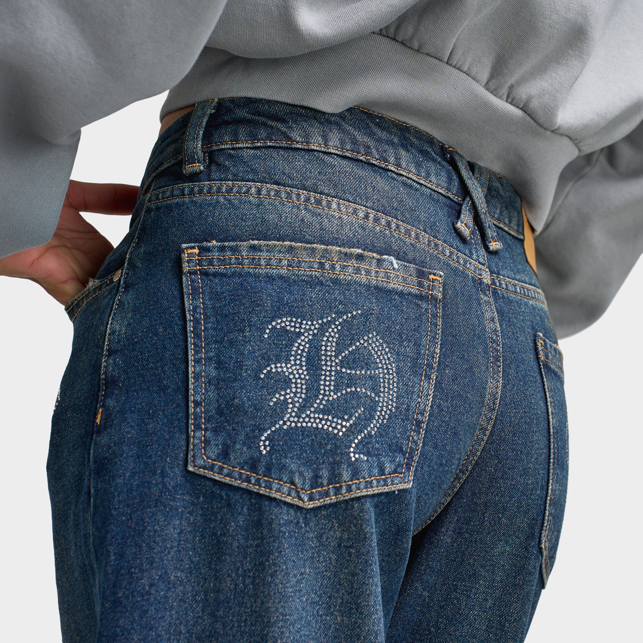 Hoodrich Women's Crystal Wide Leg Jeans Vintage Blue Wash / Silver