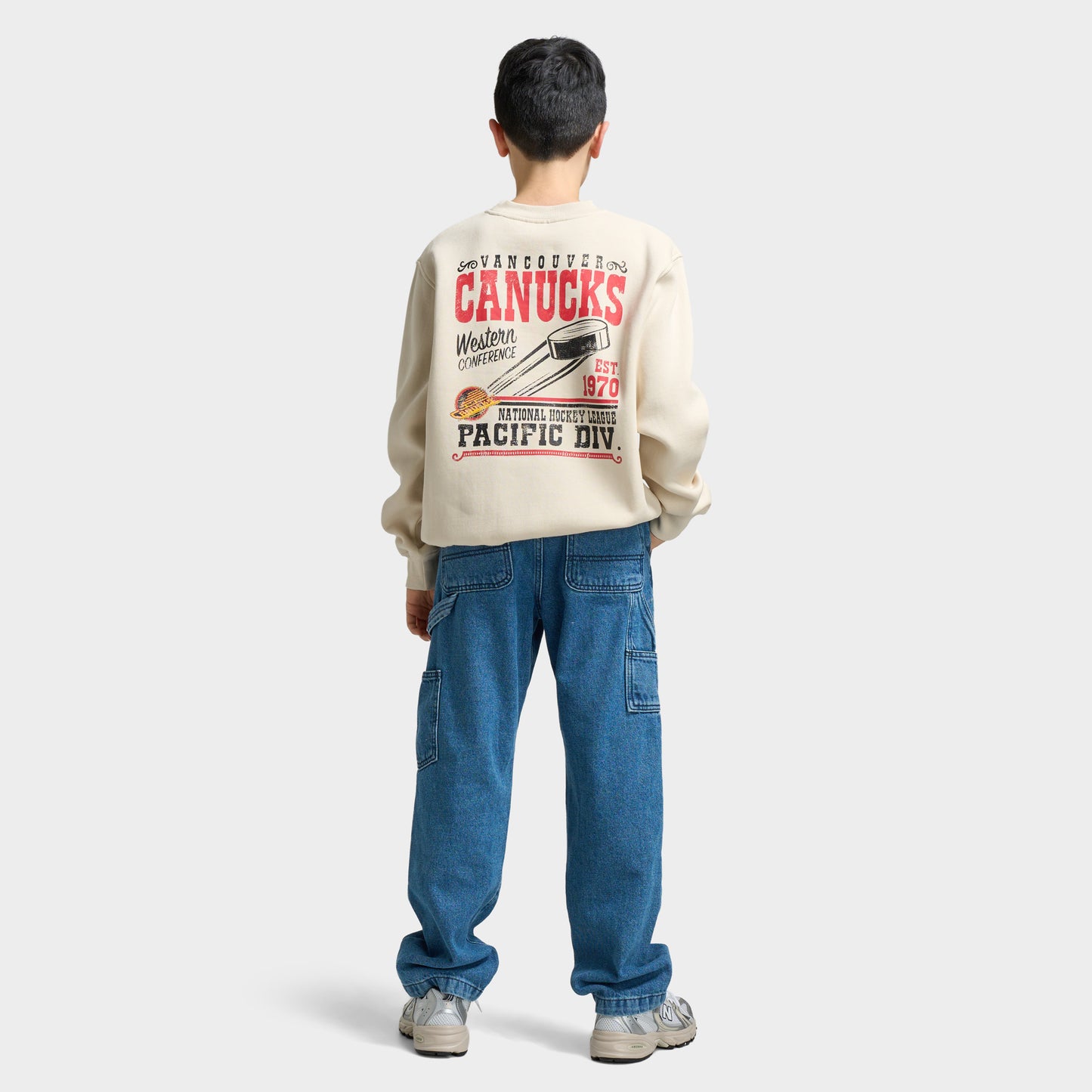 Mitchell & Ness Juniors' NHL Bulletin Pullover Fleece Crew Canucks / Cream