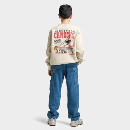 Mitchell & Ness Juniors' NHL Bulletin Pullover Fleece Crew Canucks / Cream