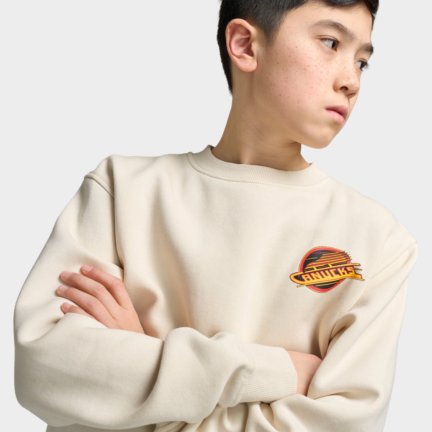 Mitchell & Ness Juniors' NHL Bulletin Pullover Fleece Crew Canucks / Cream