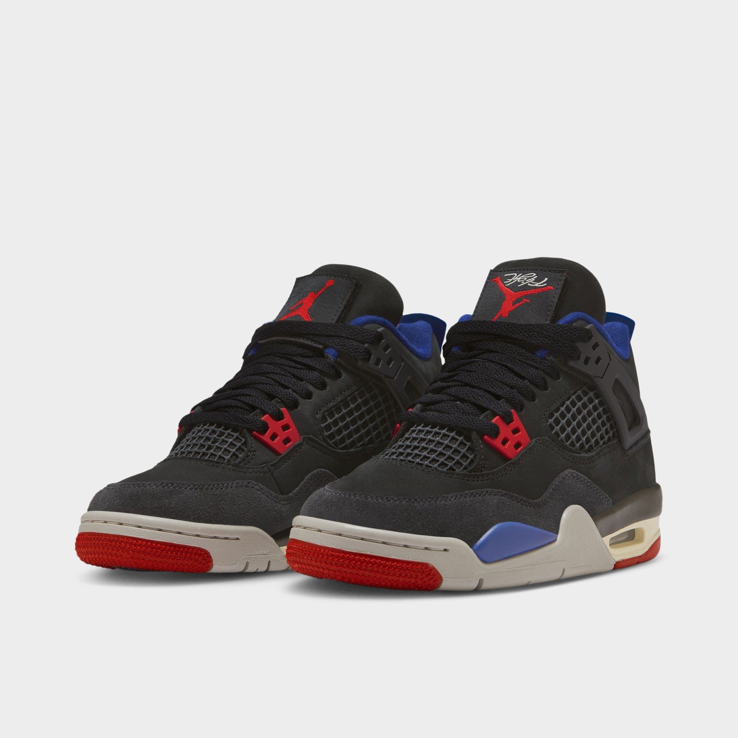 Jordan 4 Rétro GS Noir / Rouge feu - Bleu royal profond