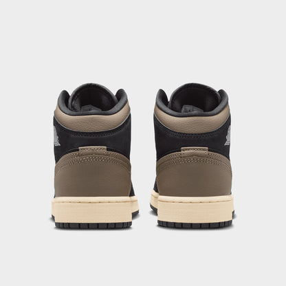 Jordan 1 Mid SE GS Black / Olive Grey - Light Wild Mango
