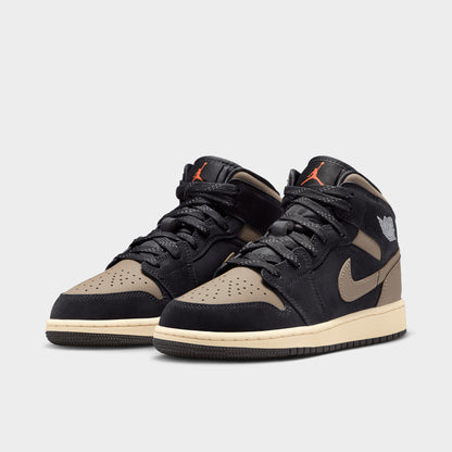 Jordan 1 Mid SE GS Black / Olive Grey - Light Wild Mango