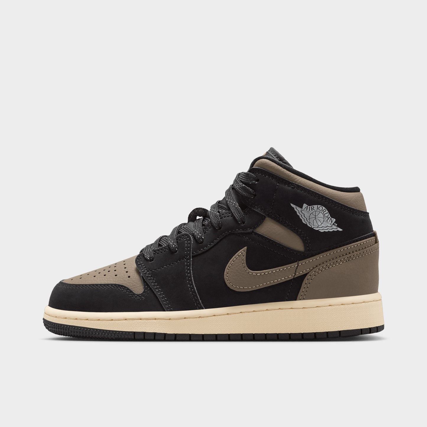Jordan 1 Mid SE GS Black / Olive Grey - Light Wild Mango