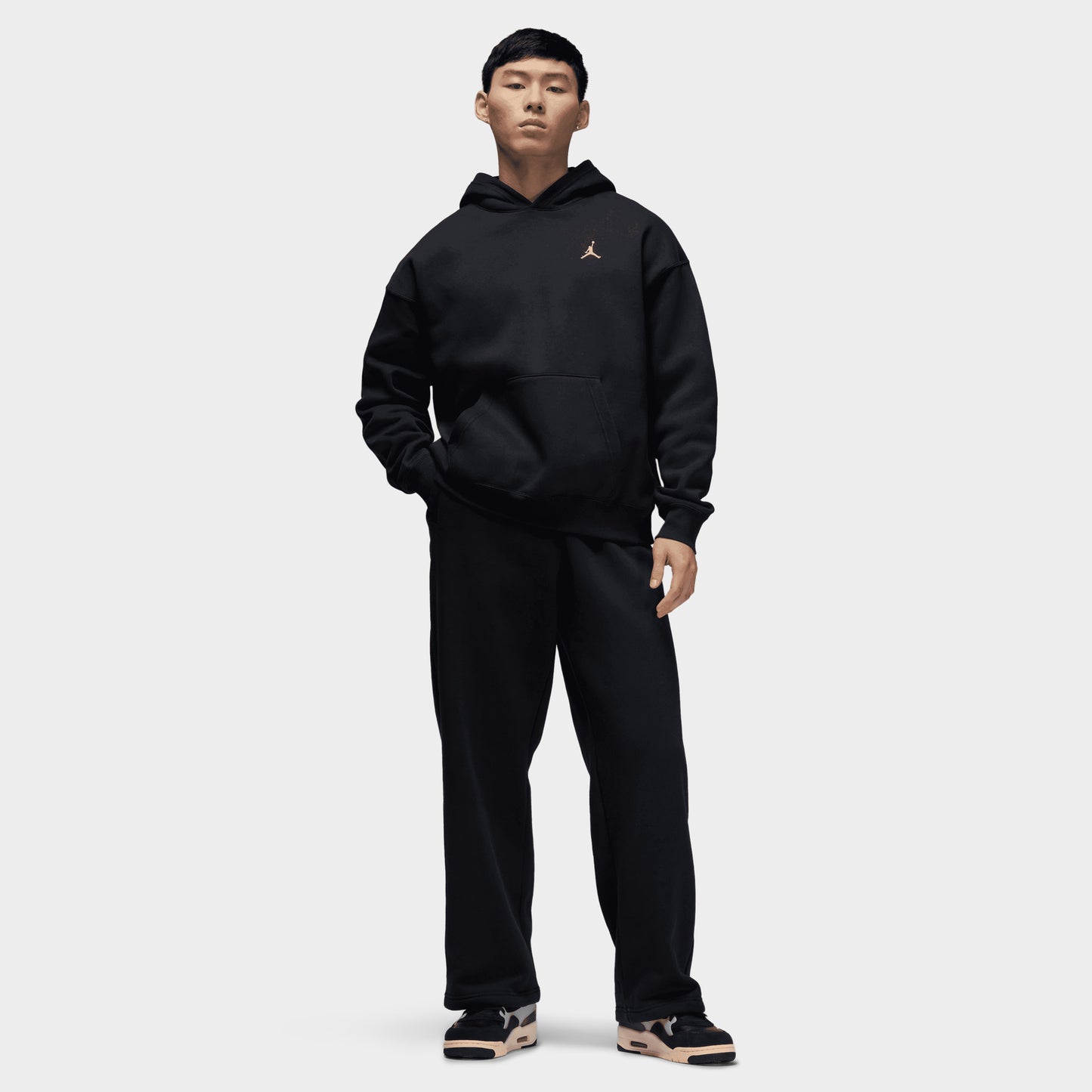Jordan Brooklyn Pantalon à Ourlet Ouvert Surdimensionné Polaire / Noir