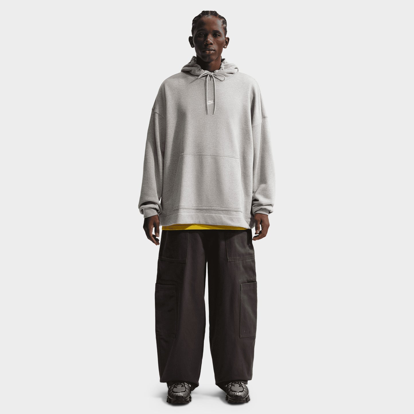 Nike Sportswear Chandail à Capuchon Surdimensionné en Molleton / Gris chiné