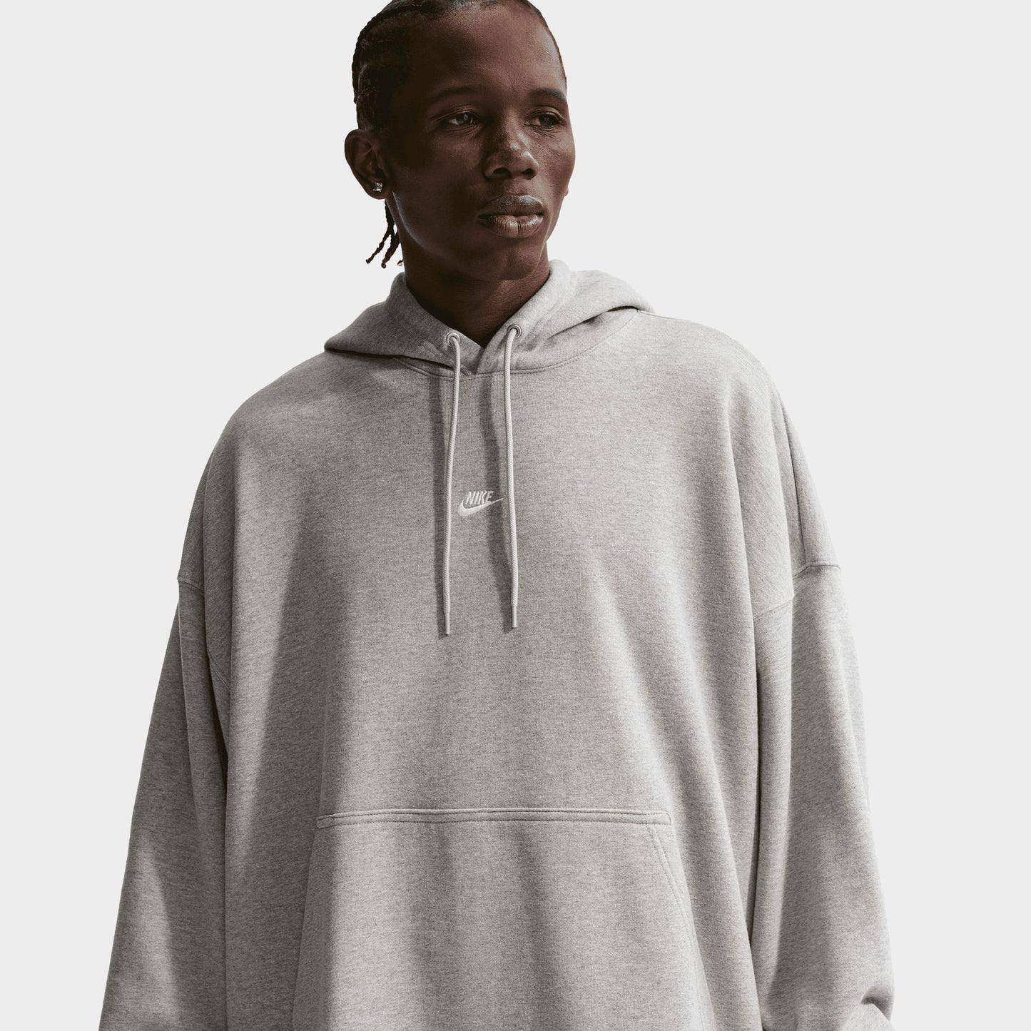 Nike Sportswear Chandail à Capuchon Surdimensionné en Molleton / Gris chiné