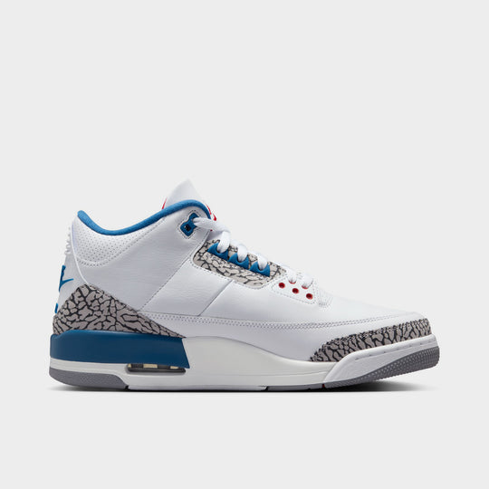 Jordan 3 Retro. Interior view of White, True Blue, and Fire Red sneaker with visible Air unit.