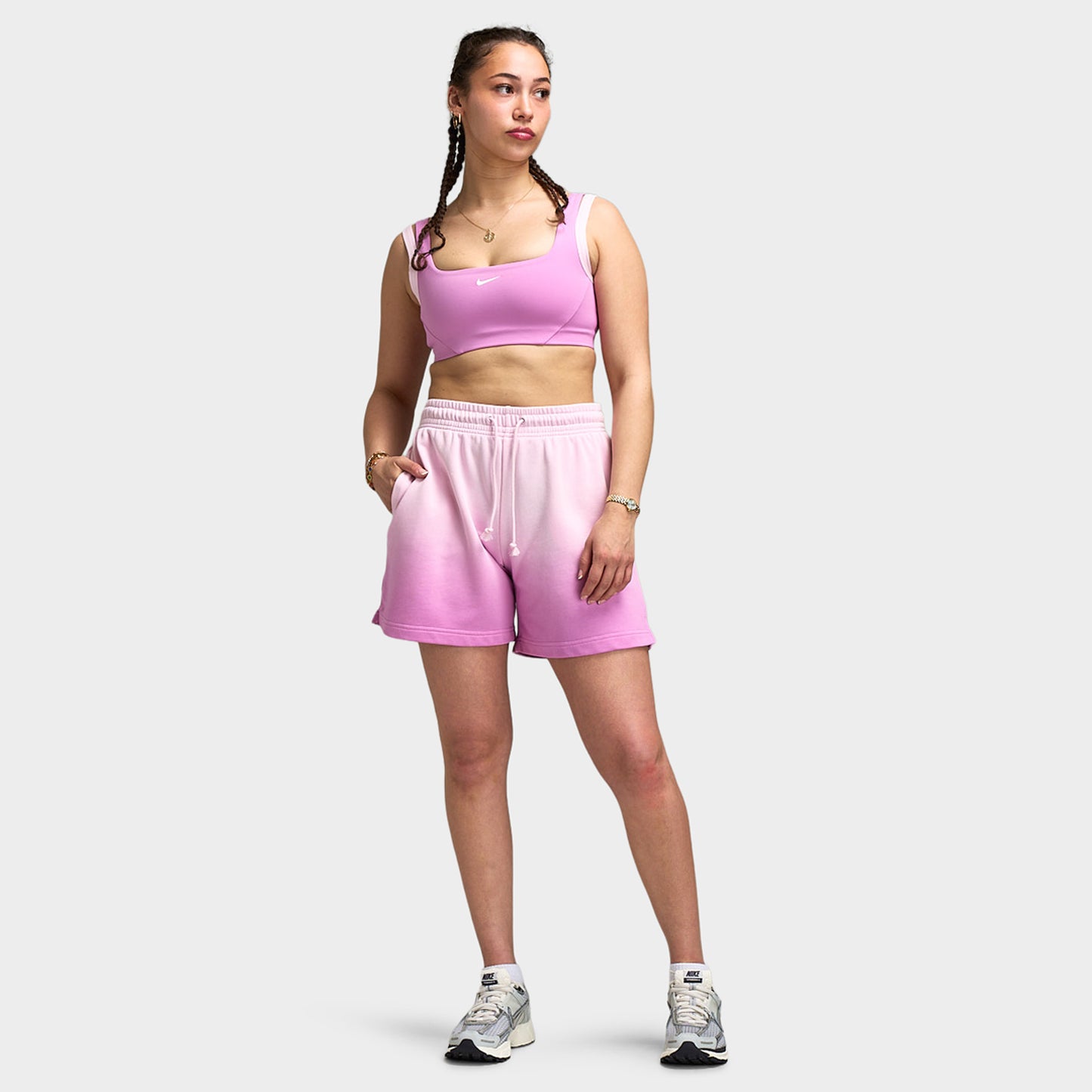 Nike Sportswear Femmes Phoenix Fleece Rose Short de Bain Mi-haut  Mousse / Magenta Clair