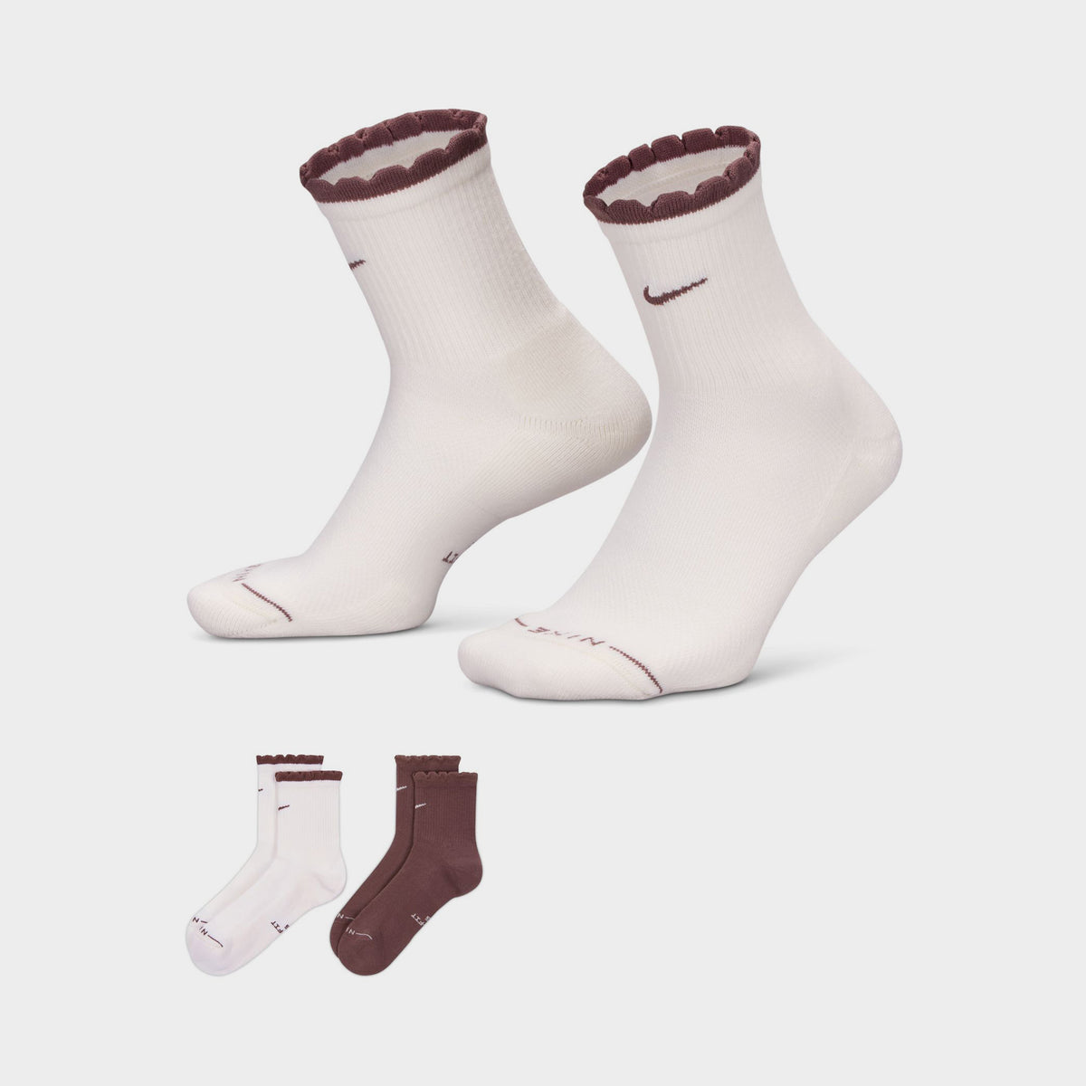 Nike Chaussettes Elevated à la cheville festonné (lot de 2) Blanc/Gris foudre