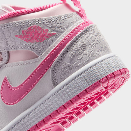 Jordan 1 Mid SE PS Gris Clair / Rose Fluo - Voile