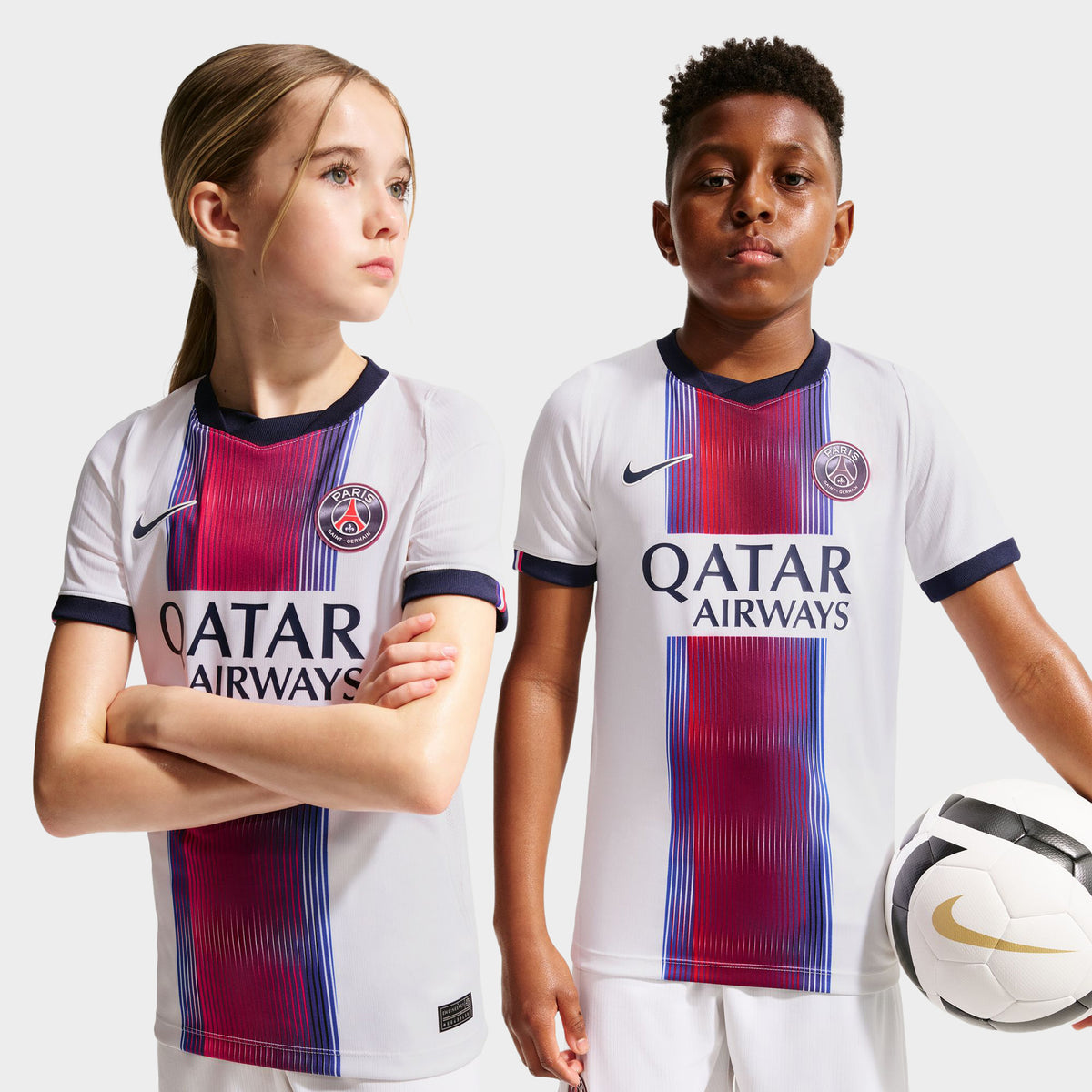 Nike Juniors' PSG Away Short Sleeve Jersey White / College Navy - Global Red