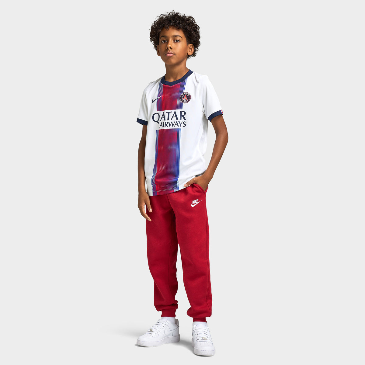 Nike Juniors' PSG Away Short Sleeve Jersey White / College Navy - Global Red