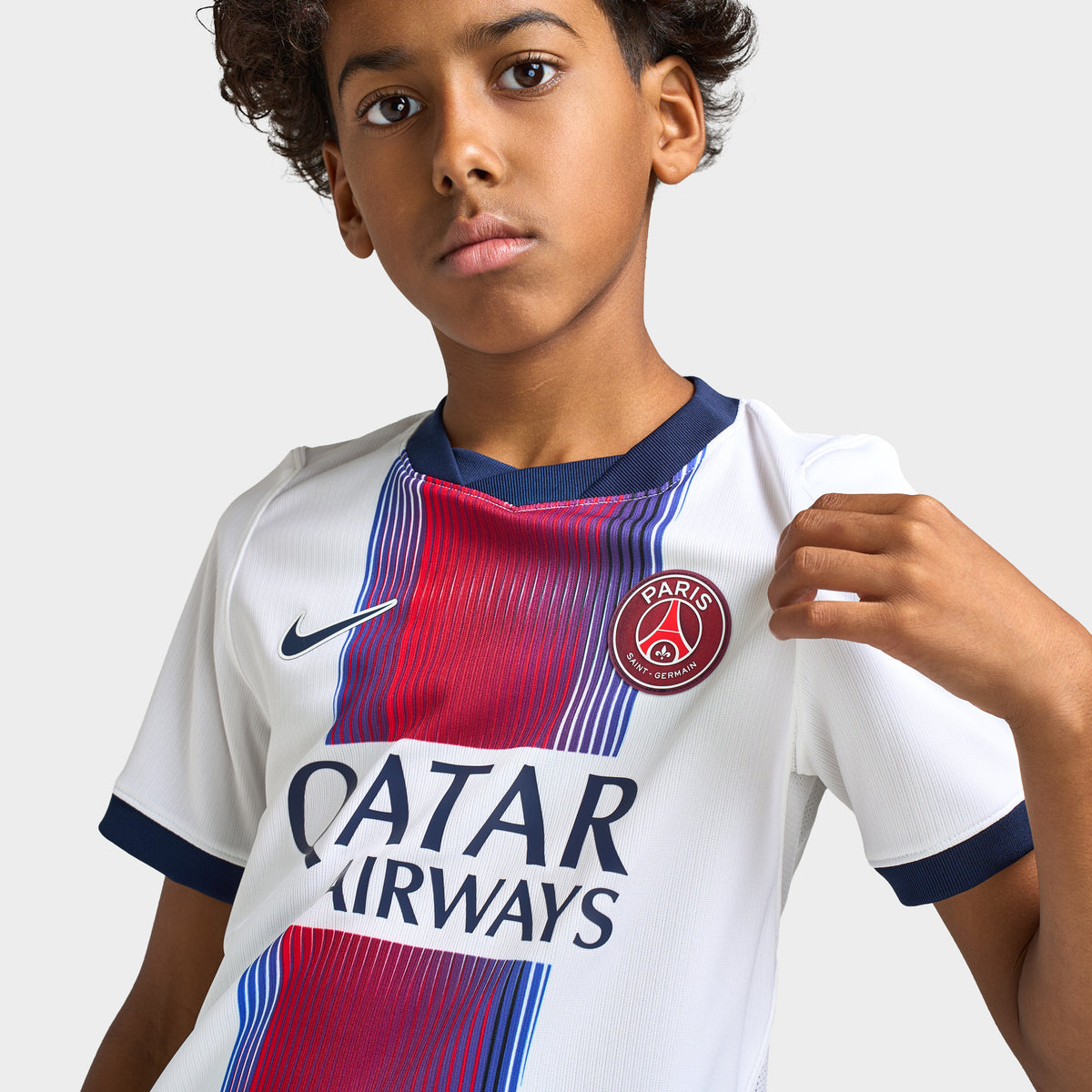 Nike Juniors' PSG Away Short Sleeve Jersey White / College Navy - Global Red