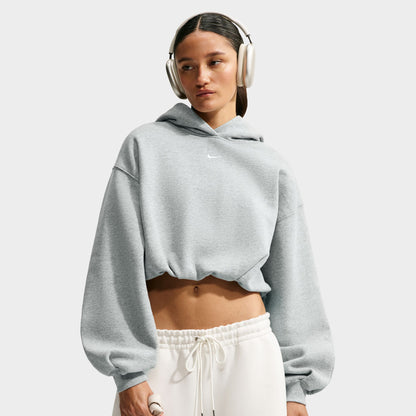 Nike Femme Studio Chandail à capuche Court Surdimensionné Polaire Mi-épais Gris foncé chiné / Voile