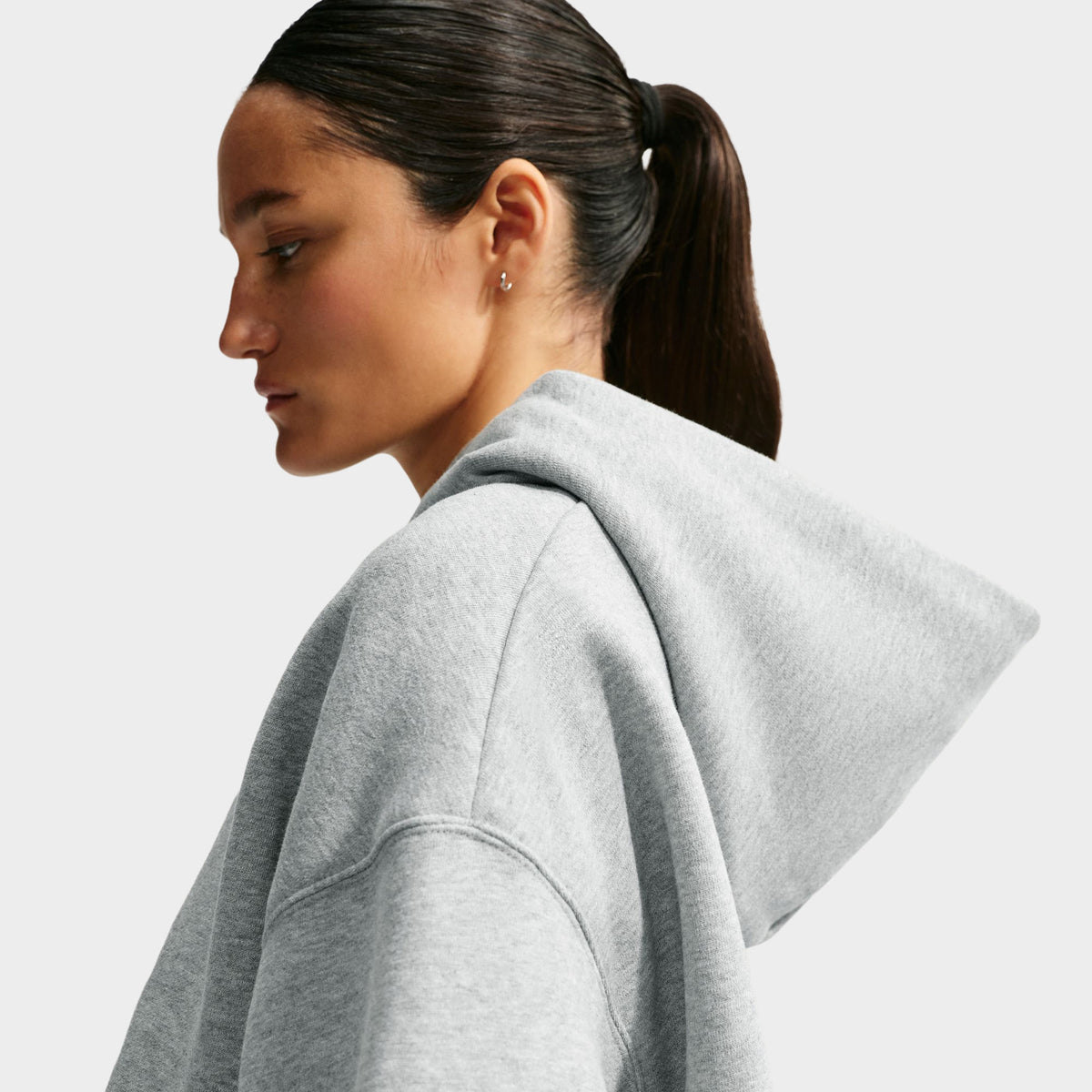 Nike Femme Studio Chandail à capuche Court Surdimensionné Polaire Mi-épais Gris foncé chiné / Voile
