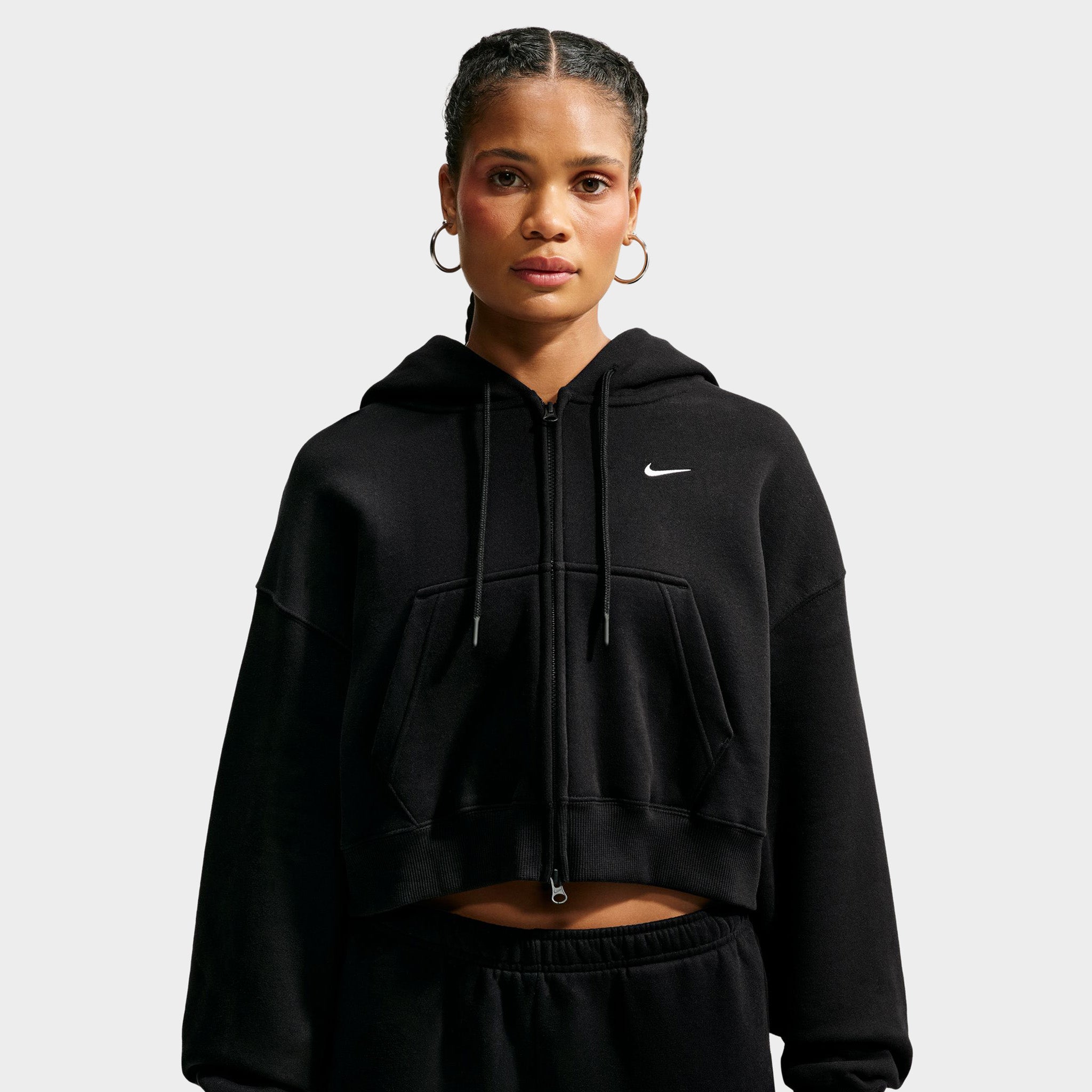 Nike Studio Fleece Cropped Full Zip Hoodie Black / White – JD Sports