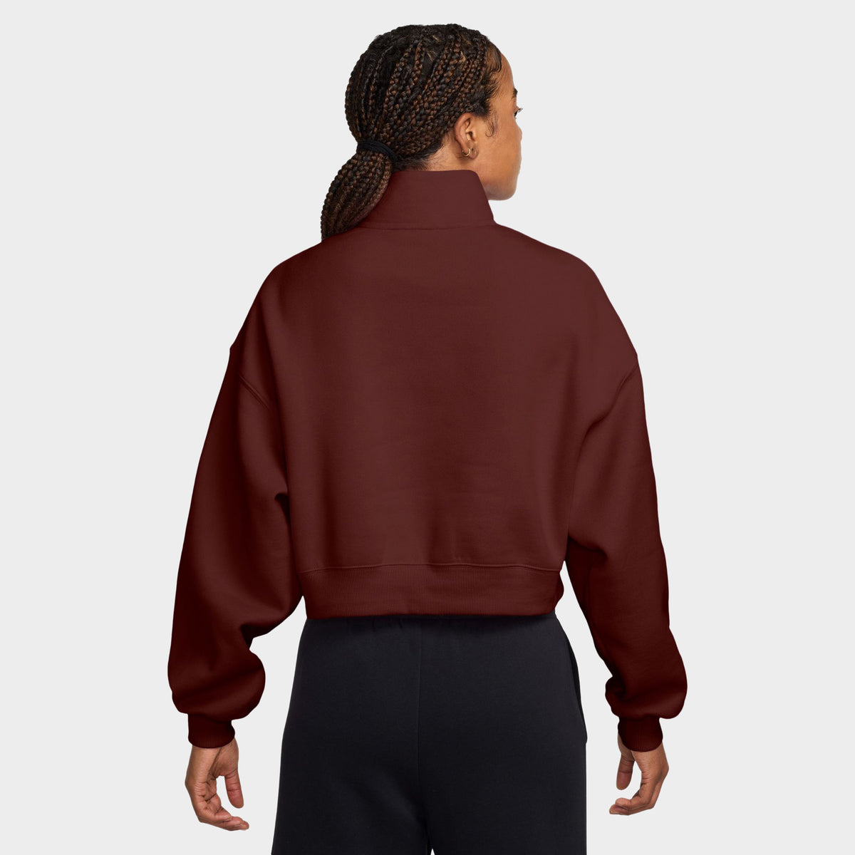 Nike Woman Studio Fleece Midweight Oversized Cropped Quarter Zip Mystic Dates / Voile
