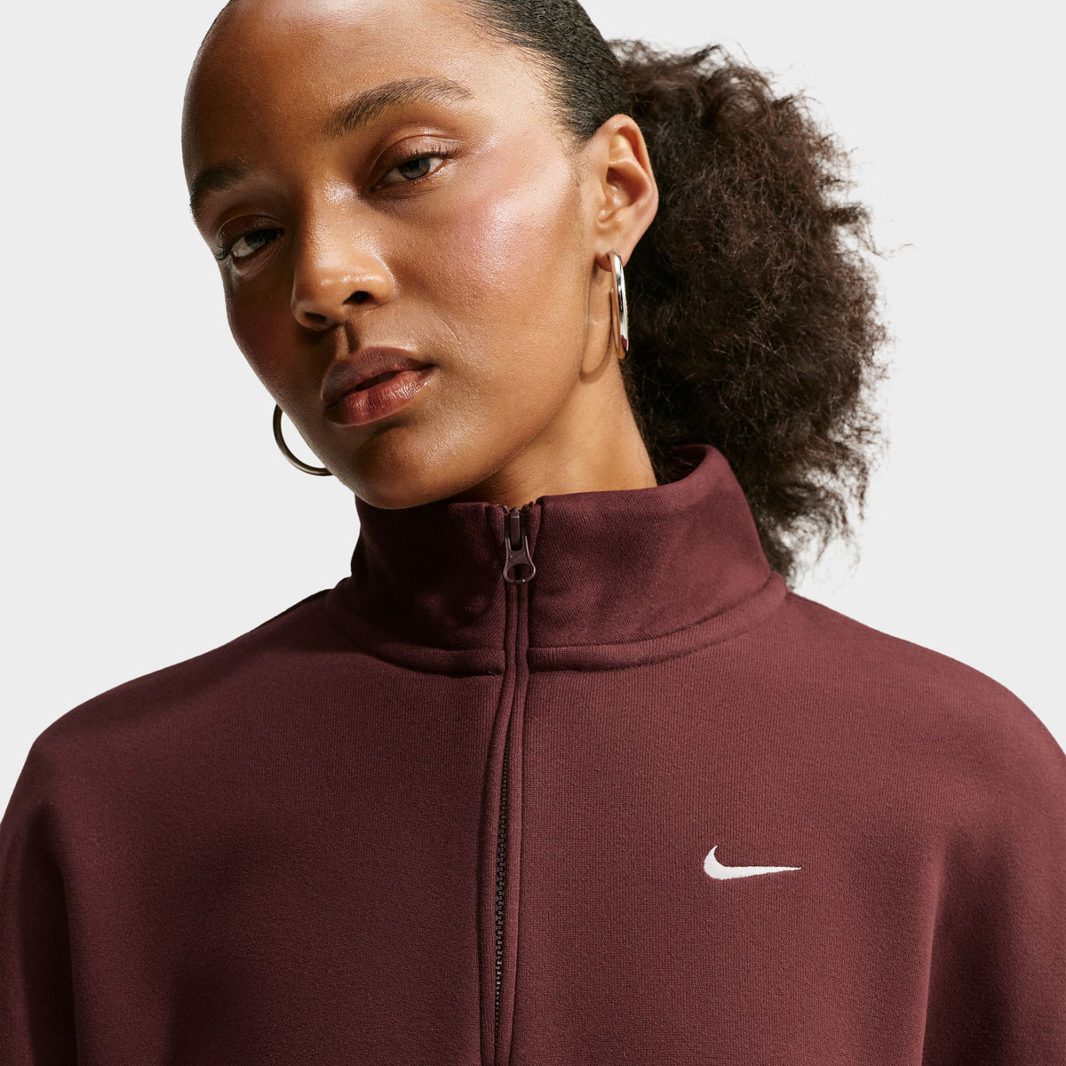 Nike Woman Studio Fleece Midweight Oversized Cropped Quarter Zip Mystic Dates / Voile