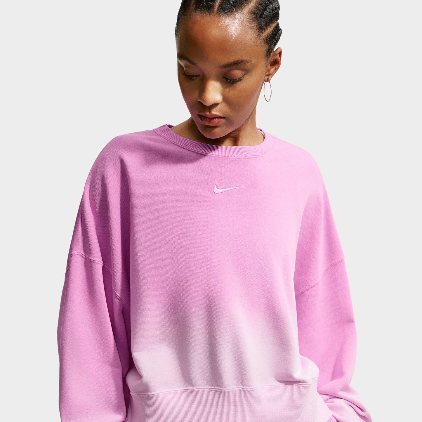 Nike Sportswear Femmes Phoenix Fleece Chandail à col rond surdimensionné teinté Rose Mousse / Magenta Clair