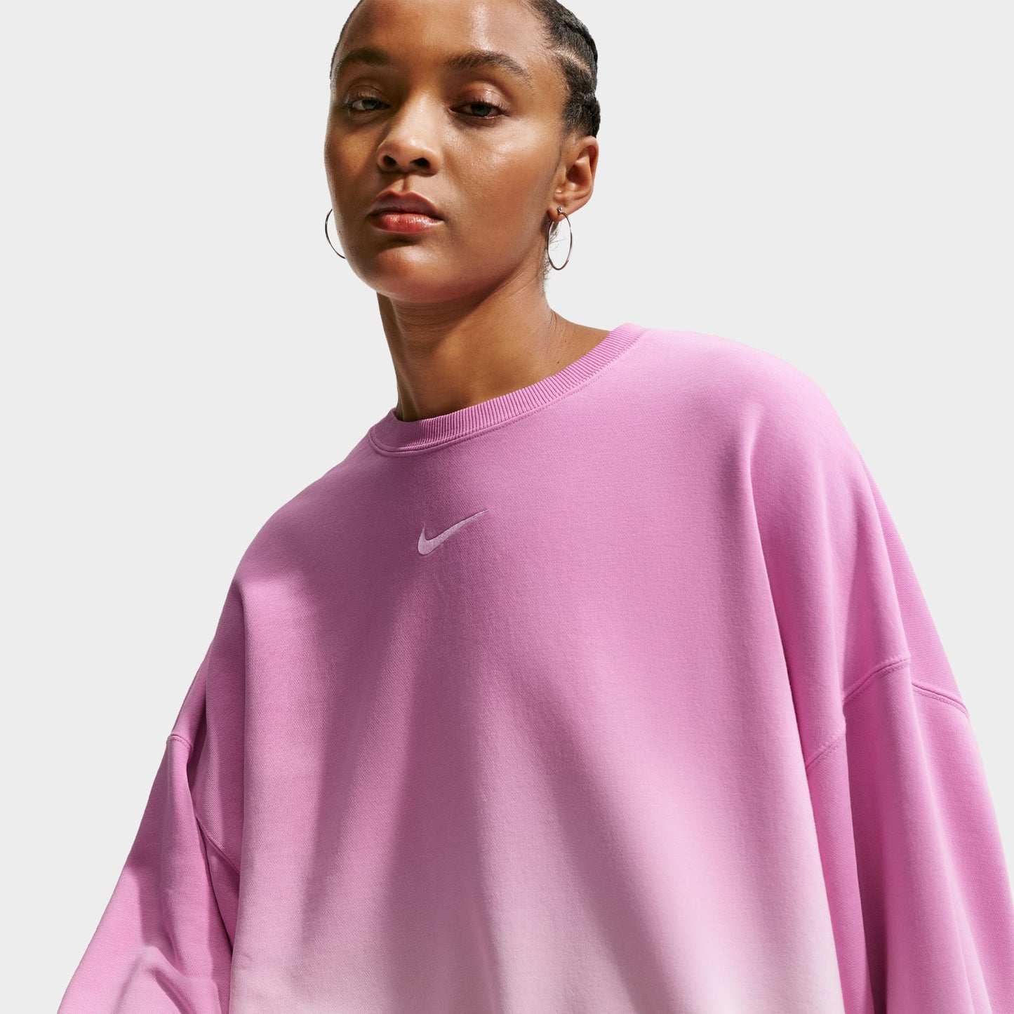 Nike Sportswear Femmes Phoenix Fleece Chandail à col rond surdimensionné teinté Rose Mousse / Magenta Clair