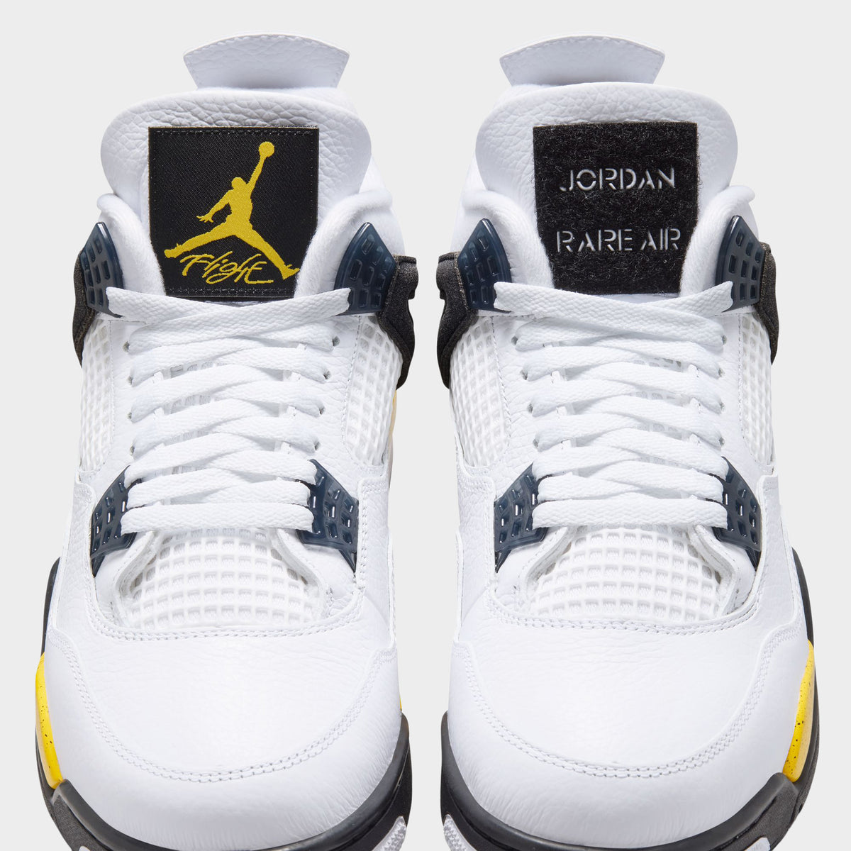 Jordan 4 Retro White / Tour Yellow - Dark Blue Grey