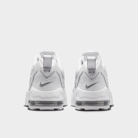Nike Air DT Max '96 Low. Rear view of white and metallic silver sneakers with padded heel panels and layered soles.