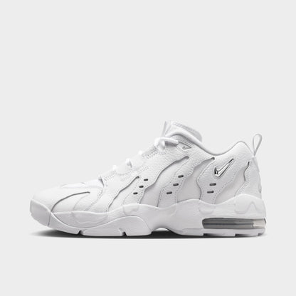 Nike Air DT Max '96 Low. Side view of white and metallic silver sneaker with sculpted overlays, perforated panels and visible Air cushioning.
