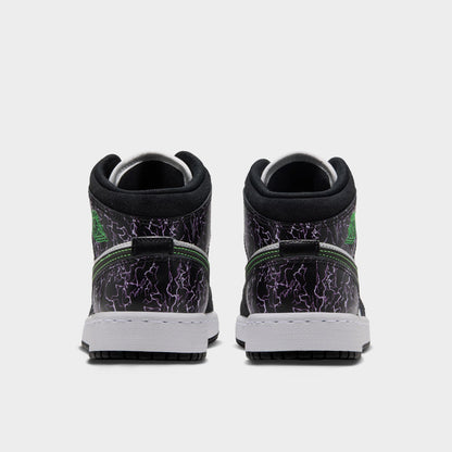 Jordan 1 Mid SE GS Noir / Vert Criard - Blanc Sommet