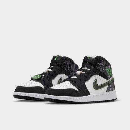 Jordan 1 Mid SE GS Noir / Vert Criard - Blanc Sommet