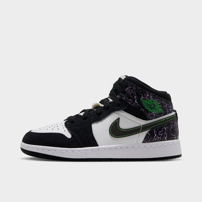 Jordan 1 Mid SE GS Noir / Vert Criard - Blanc Sommet