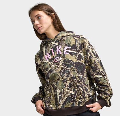 Nike Femme Studio Fleece OS PO Chandail à Capuchon ST Camo / Camo Vert - Rose Vif