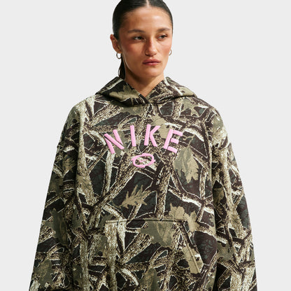 Nike Femme Studio Fleece OS PO Chandail à Capuchon ST Camo / Camo Vert - Rose Vif
