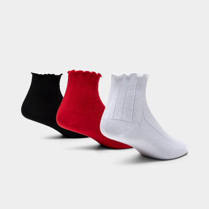 adidas Originals Ruffle Quarter Socks (3P) Better Scarlet / White - Black