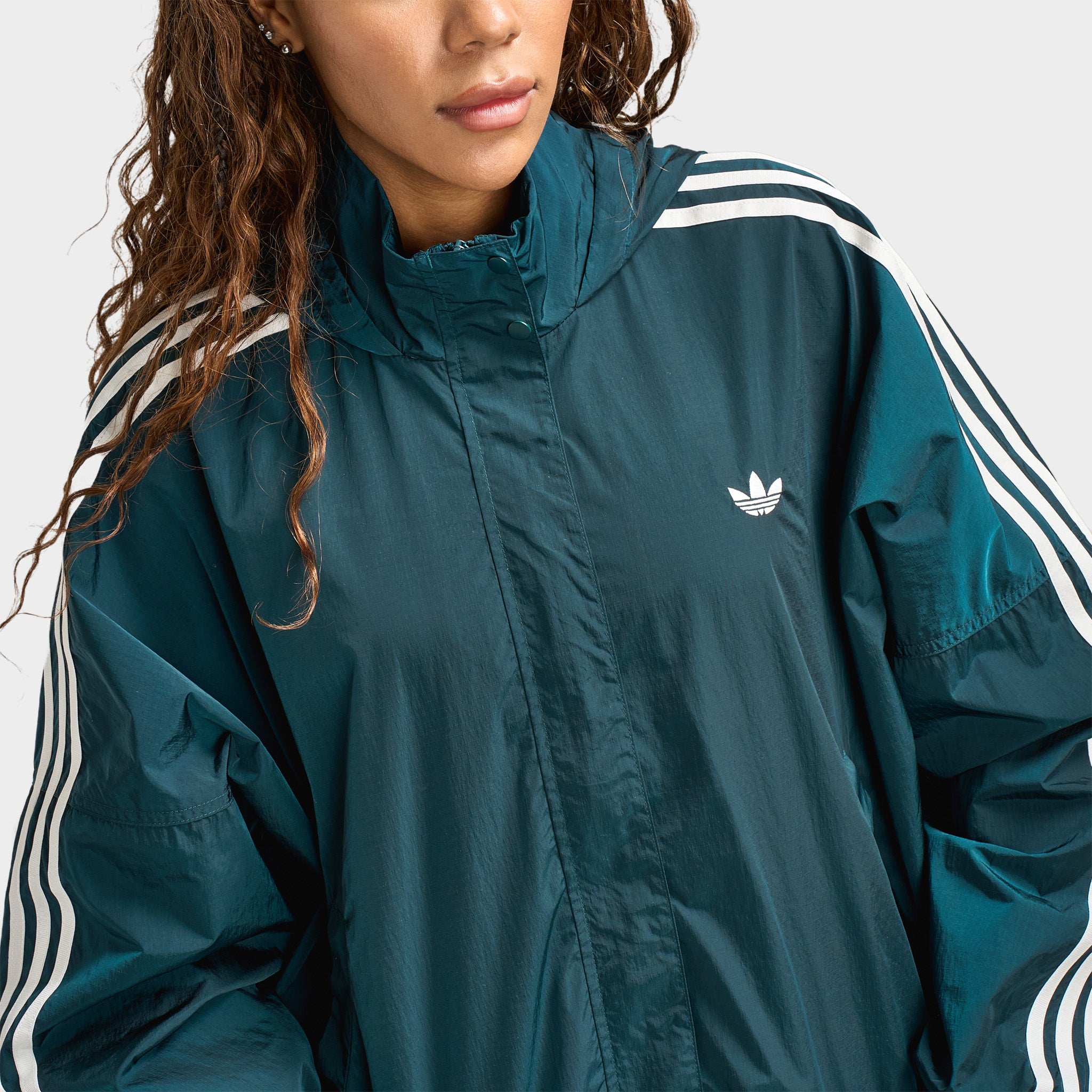 adidas Women's Adicolor 3 Stripes Woven Windbreaker Ivy / White