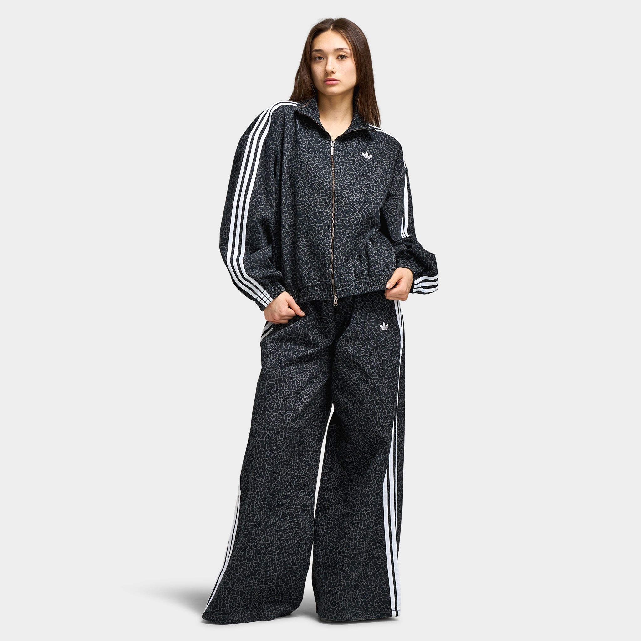 Adidas Women's Firebird Oversized AOP Denim Jacket Black / Grey