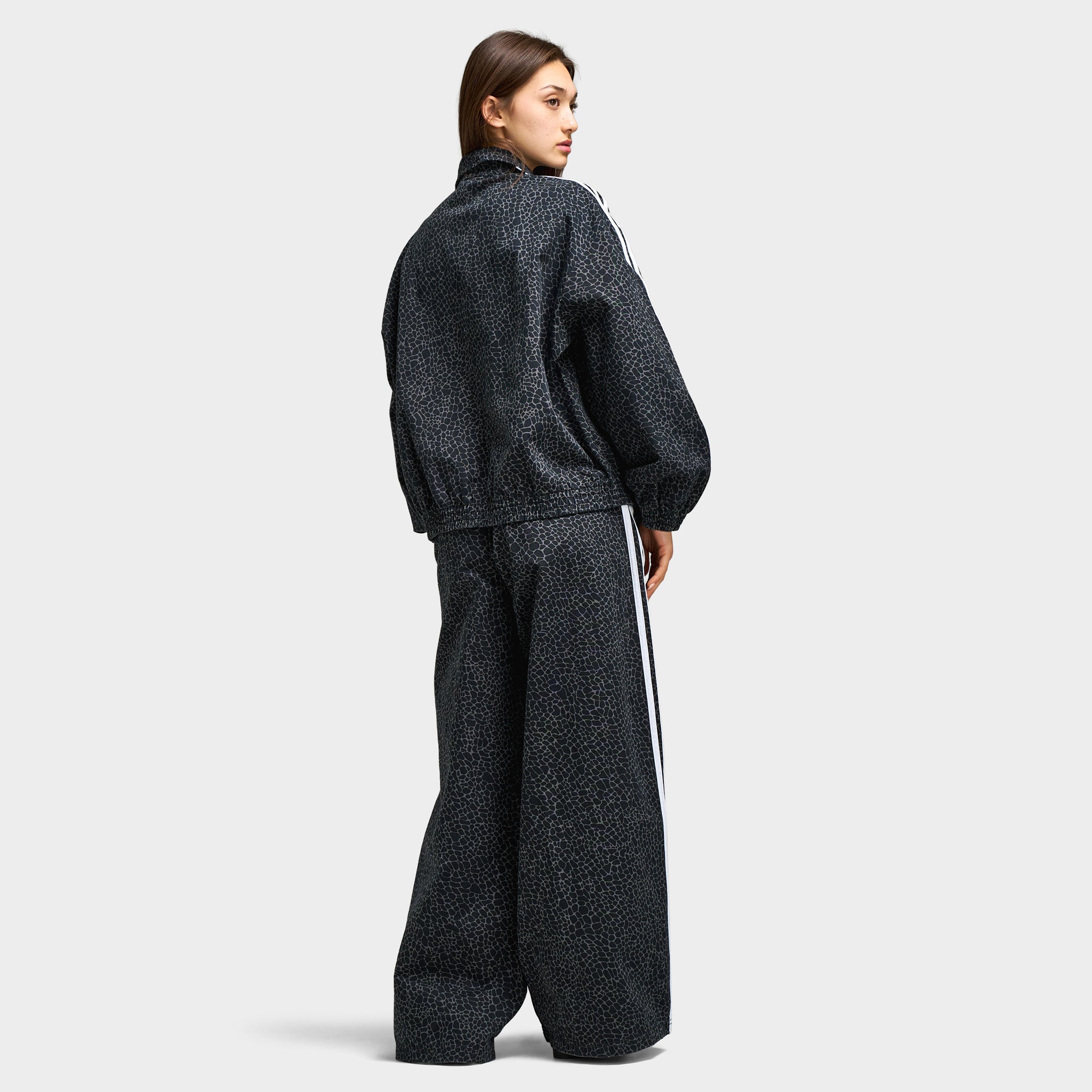 Adidas Women's Firebird Oversized AOP Denim Jacket Black / Grey