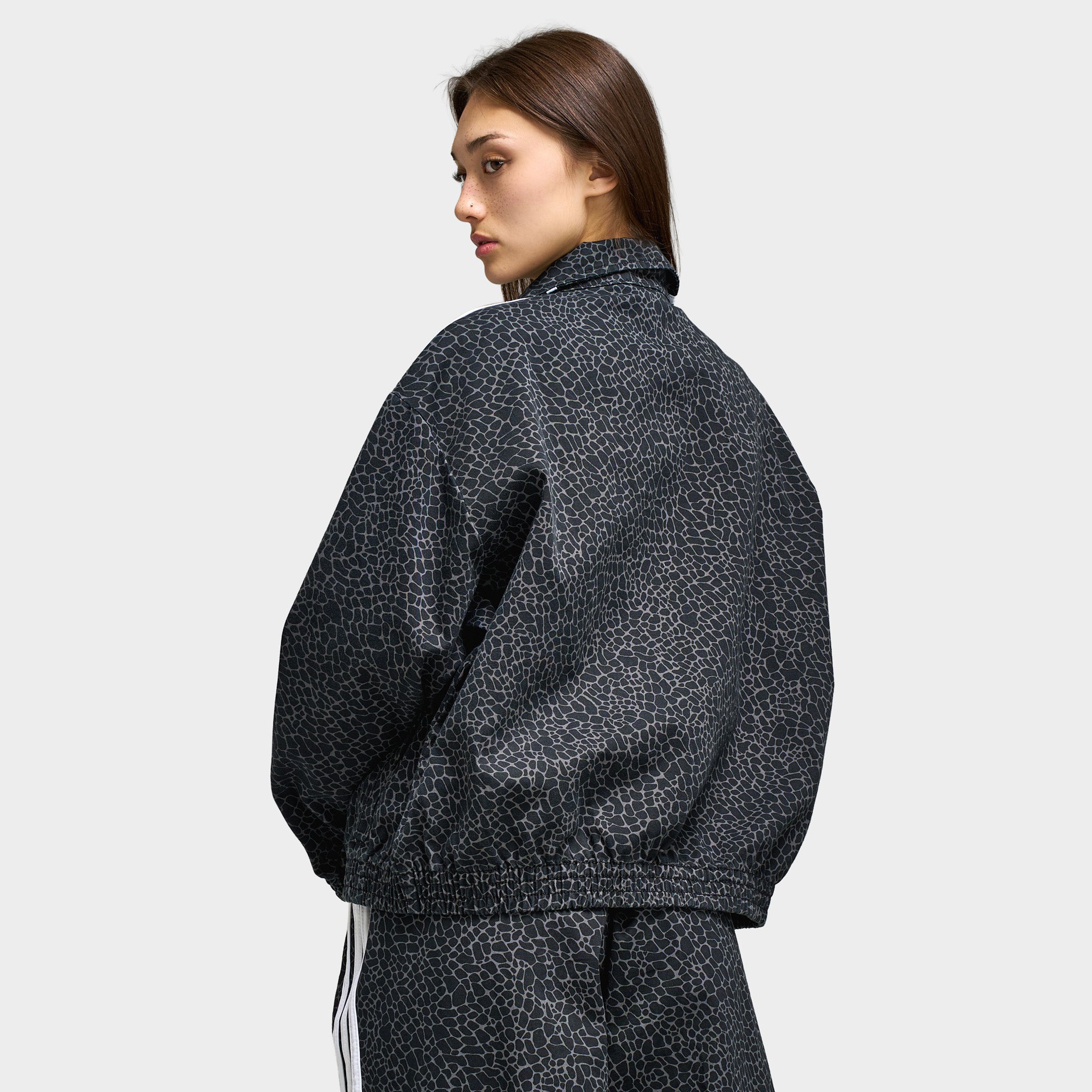 Adidas Women's Firebird Oversized AOP Denim Jacket Black / Grey