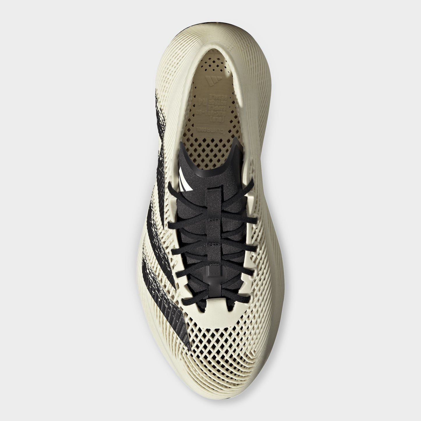 adidas Climacool Laced. Top view of off white and black sneaker showing black laces, woven upper and padded collar.
