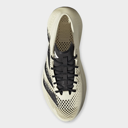 adidas Climacool Laced. Top view of off white and black sneaker showing black laces, woven upper and padded collar.