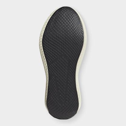 adidas Climacool Laced. Bottom view of off white and black sneaker showing black outsole with smooth central tread and rounded heel.