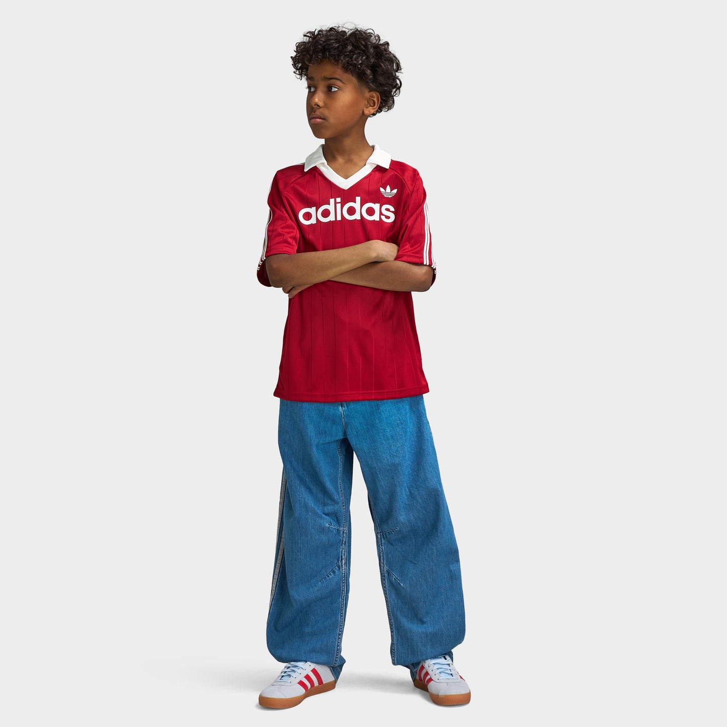 adidas Juniors' Pinstripe Collared Jersey / Team Victory Red